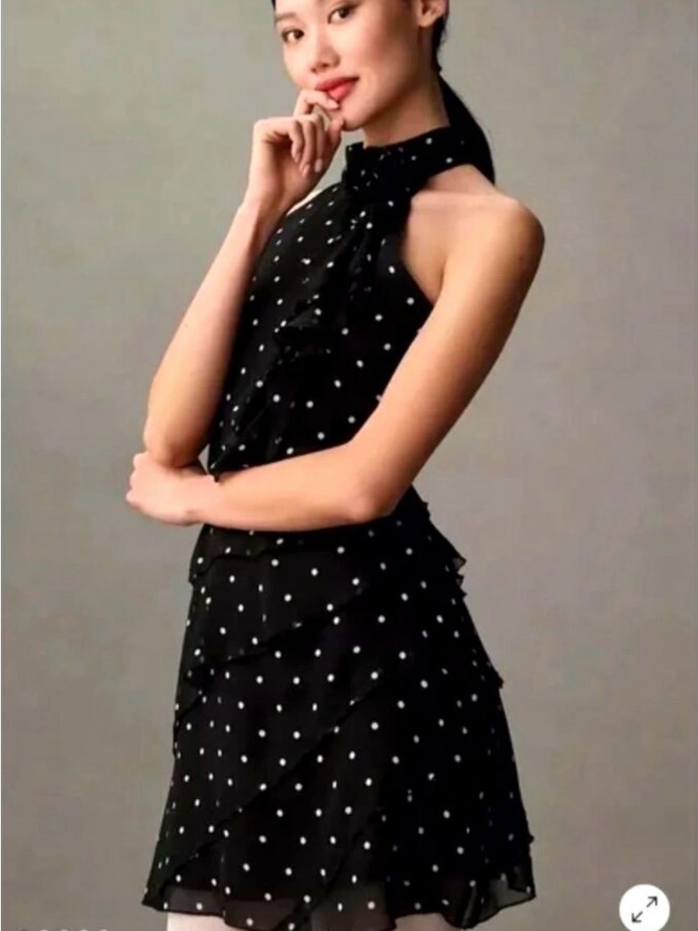 Anthropologie Black Polka Dot Halter Mini Dress
